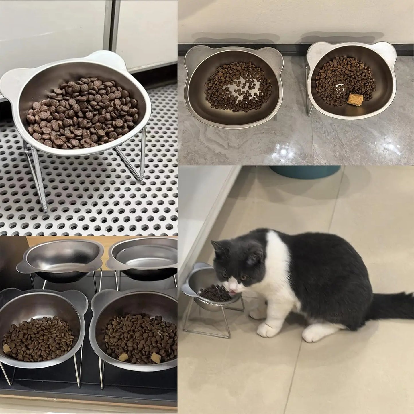 Tilted Cat Bowl Stainless Steel Cat Food Bowls with Metal Stand Food and Water Dish for Cats Kitten Puppies Feeders Cat Supplies