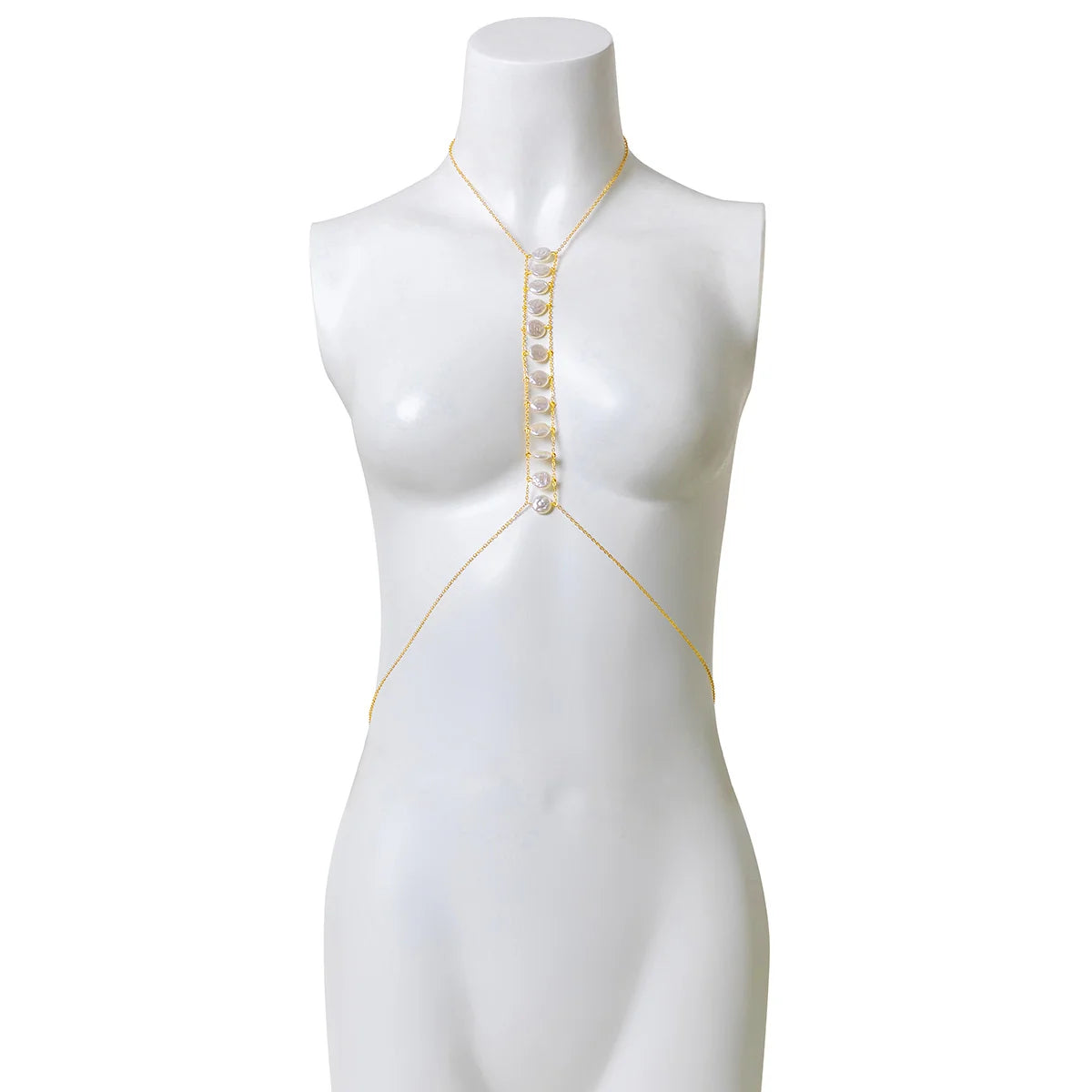 IngeSight.Z Sexy Single Row Round Imitation Pearls Bra Chest Chain Necklace Women Simple Copper Link Chain Bikini Body Jewelry