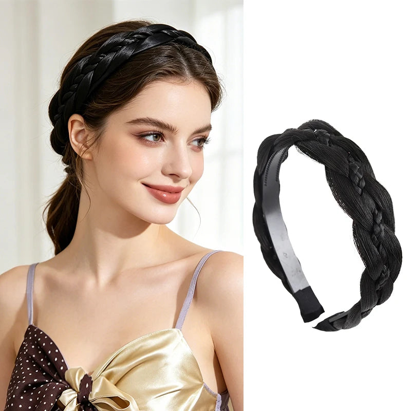 Synthetic Fiber Fishbone Braid Wig Headband – Instant Updo, Easy Wear, Versatile for Indoor & Outdoor Occasions
