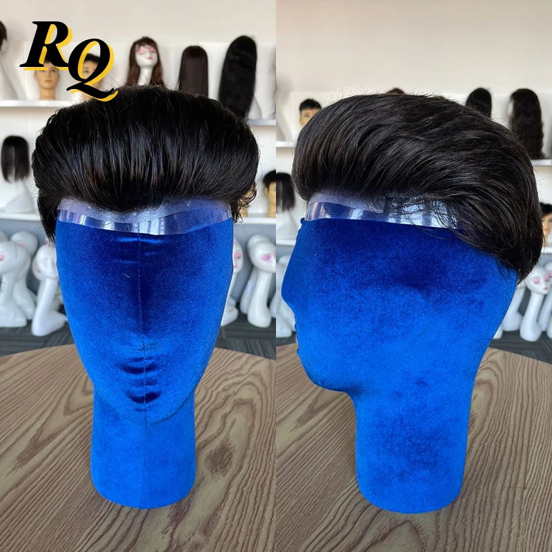 Pre Styled Slicked Back Thin Skin Men Toupee 0.04mm Human Hair Men Wig Hair Replacement Systems Hair Piece Protesis Hombre Male