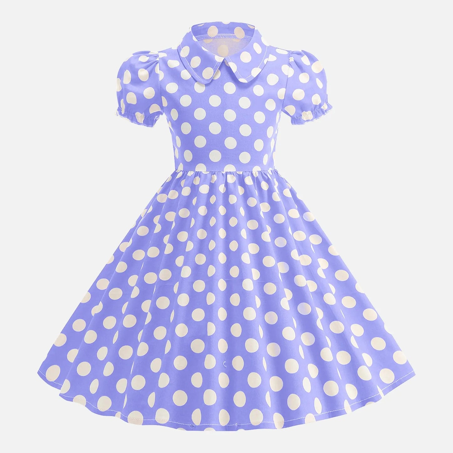 Girls Vintage Polka Dot Summer Dresses Elegant 50s Turn Down Collar Short Sleeve Princess Cocktail Dress Children'S Clothing