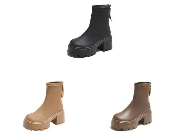 8CM Autumn Chunky Boots High Platform Leather Sneakers Women Round Toe Chelsea Boots British Style Thick Sole Female Ankle Shoes