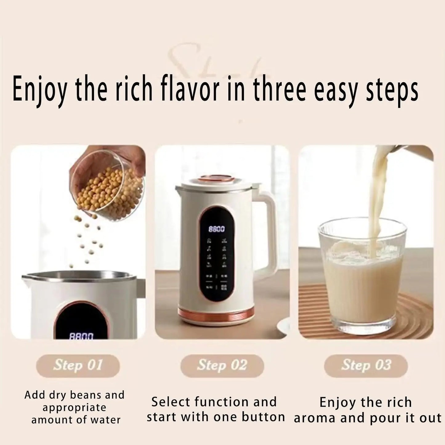 1500ml Multi-Function Electric Soy Milk Maker with Large Touchscreen Display, 10-Blade Mixer, Blender, and Nut Milk Maker