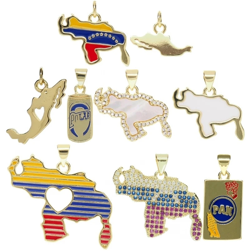 10Pcs Venezuela Charms Accessories Alphabet Letter Rectangle Pendant for Necklace Wholesale Metal Enamel Fashion Jewelry