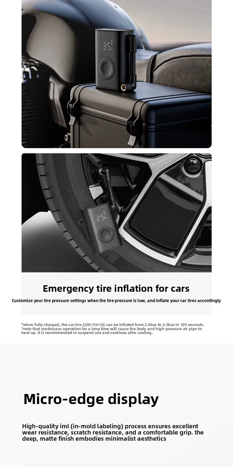 Mijia 2000mAh 150psi Portable Electric Air Pump Multitool Tire Pressure Detection Inflator for Car Bike