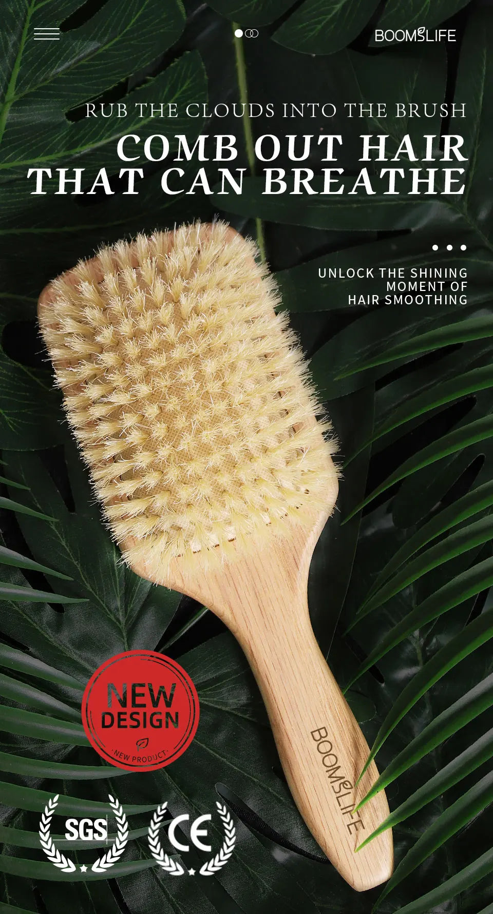 BOOMSLIFE Boar Bristle Hair Brush Square Paddle Scalp Massage Hairbrush USA Oak Wood Comb for Hair Women Barber Beauty Hair Care