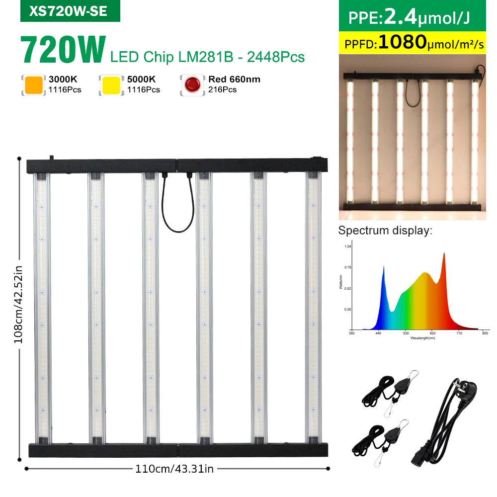 360W 720 Upgraded Full Spectrum Grow Light Aluminum Frame Foldable Waterproof SMD LM281B Garden Greenhouse Tent Grow Light
