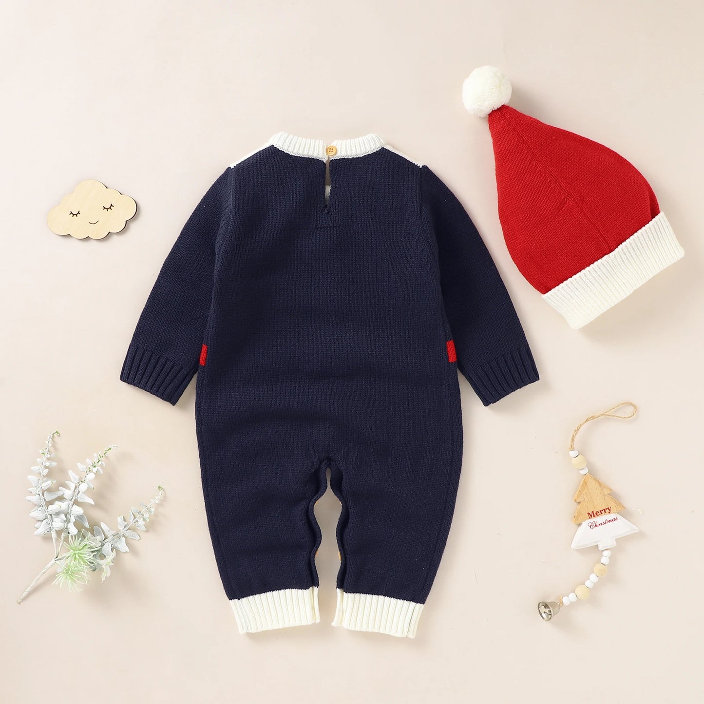 Infant Christmas Outfits Baby Romper Clothes Winter Red Santa Claus Knitted Newborn Infant Boy Girl Christmas Gift Jumpsuits+Hat