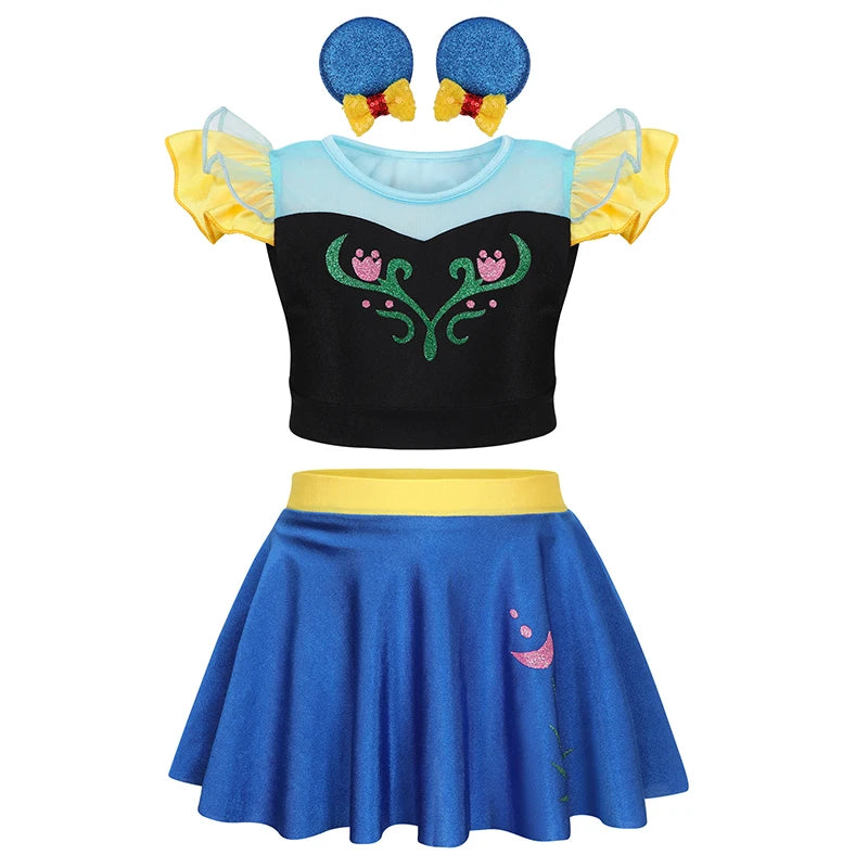 Girls Ruffle Style Princess Swimwear Rapunzel Separate Swimsuit Kids Elsa Anna Jasmine Princess Swimsuits Beach Bikini