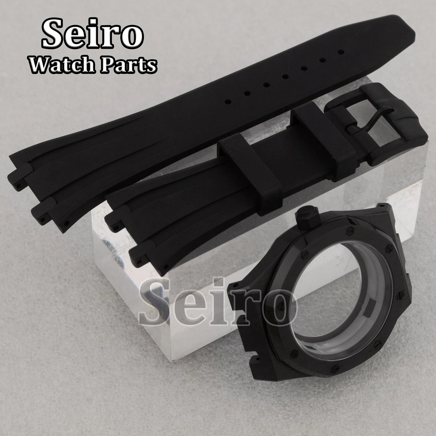 42mm Octagon Watch Case Rubber Strap Sapphire Crystal 10bar for 31.8mm Dial Royal Oak NH35 NH36 Movement Watch Modified Parts