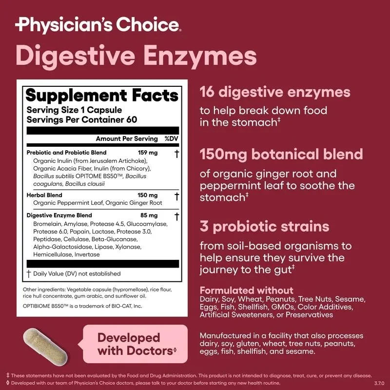 Digestive Enzymes - Gut Health, Multi Enzymes, Organic Prebiotics & Probiotics for Digestive Health