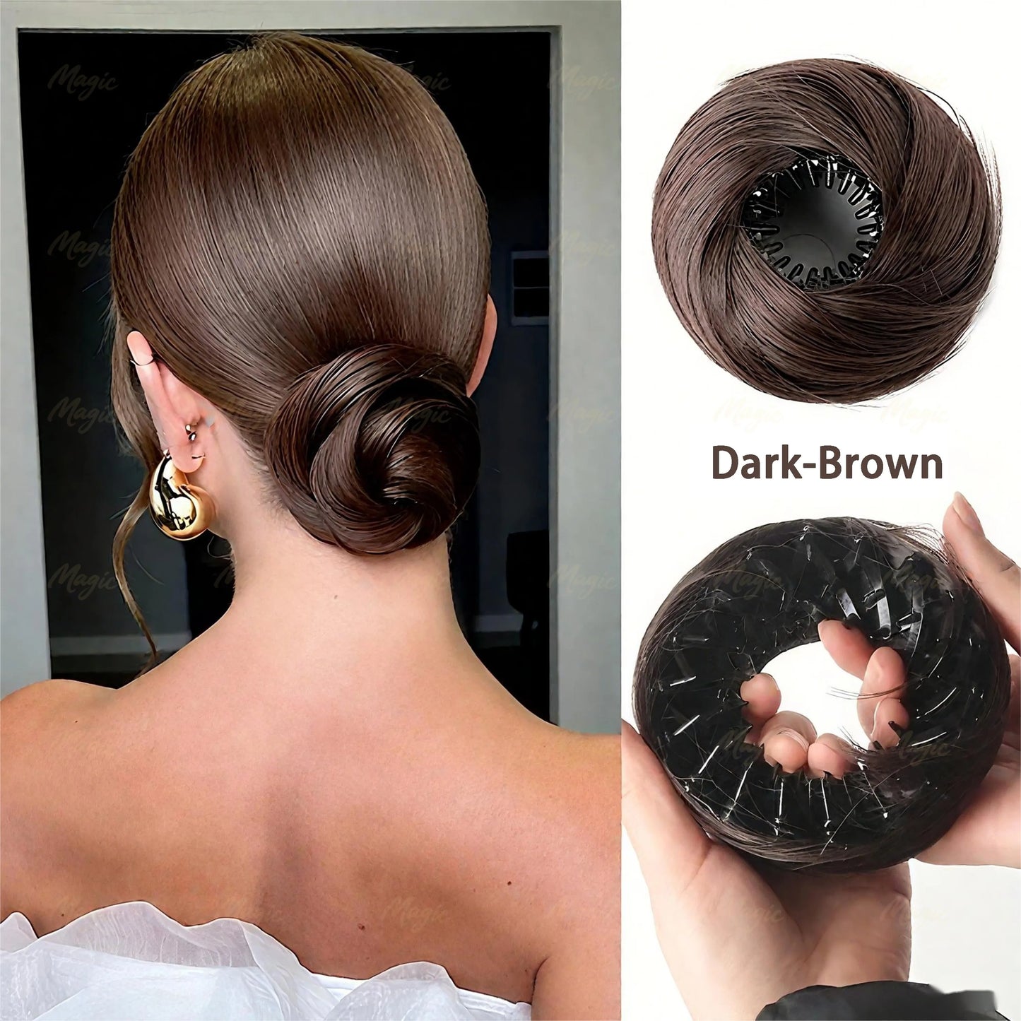 Women Fake Hair Elastic Band Bun Headband Easy to Shrink Puffy Hair Simulation Hairdressing Tool Bun Style Hairband by Mr.Magic
