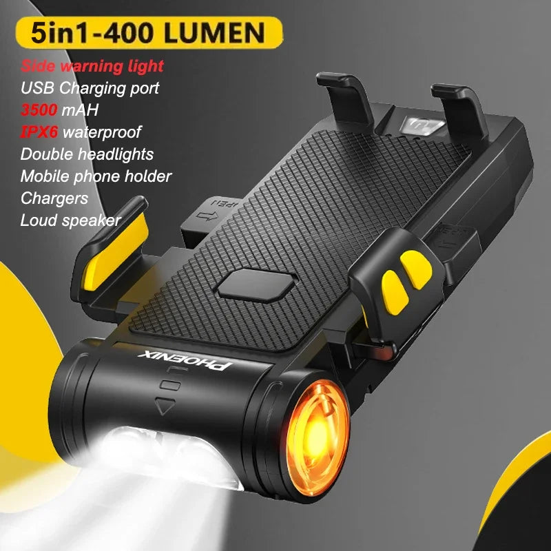 4-in-1 LED Bicycle Light 3000mAh Bike Headlamp Power Bank 400Lumen Handlebar Rechargeable Front Lamp MTB Road Cycling Flashlight