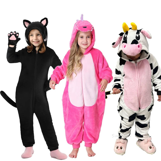 Baby Girl Clothes Kigurumi Children Unicorn Pajamas Winter Animal Cartoon Sleepers Stitch Cat Onesie Kids Costumes Jumpsuit