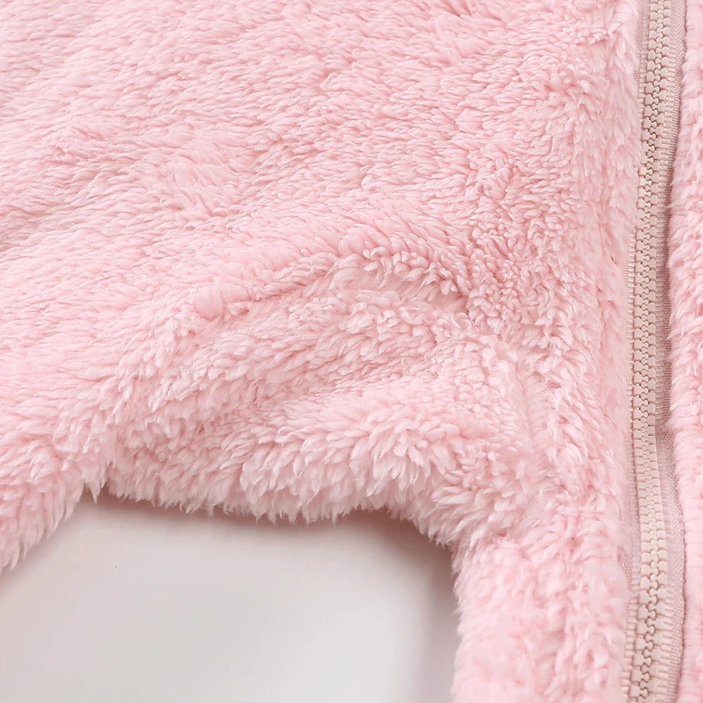 0-12months Baby Winter Clothes Newborn Rompers Infant Polar Fleece Jumpsuit Baby Boys Girl Zipper Cute Bear Romper