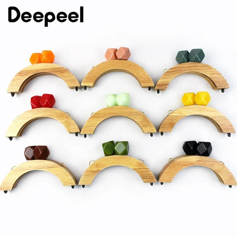 1/2Pcs Deepeel 14cm Wooden Purse Handle Colored Beads Mini DIY Bag Frame Kiss Women Handbag Closure Clasp Handmade Accessories