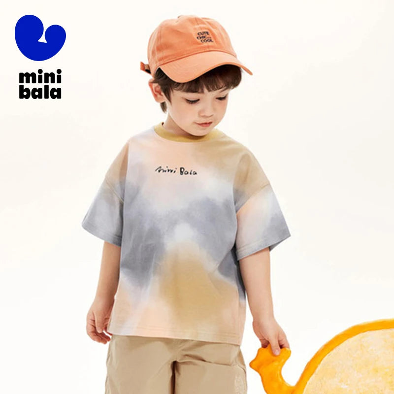 Mini Bala Short Sleeve T - Shirt Boys and Girls Baby Summer Clothes Breathable Pure Cotton Soft Cool Tie - dyed Kids Top