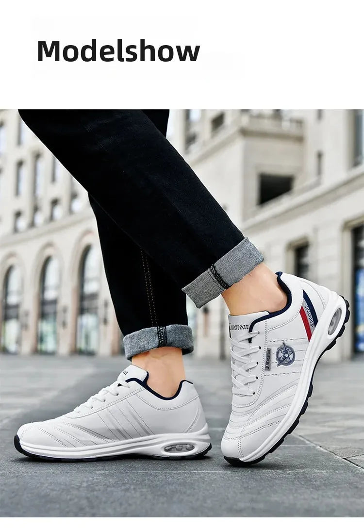 Men's Spring Autumn Casual Breathable Sport Shoes Shock Absorption Comfortable Leather Sneakers Korean Style Ankle High Mesh Lin