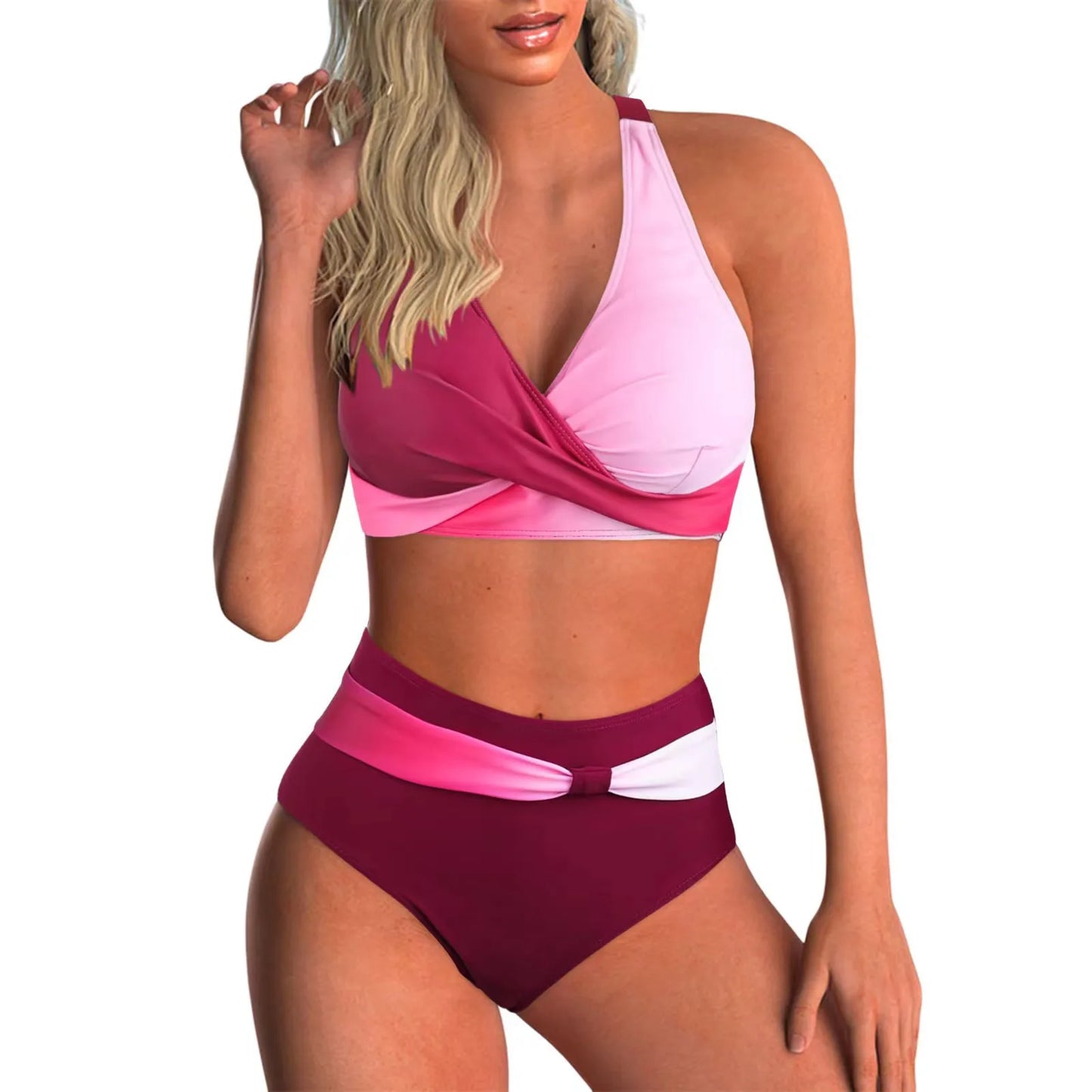 Circyy Print Swimsuit Women Split Swimsuit Contrast Color Striped Dot Bikini Set High Waisted Fashion Beachwear Summer 2025 New