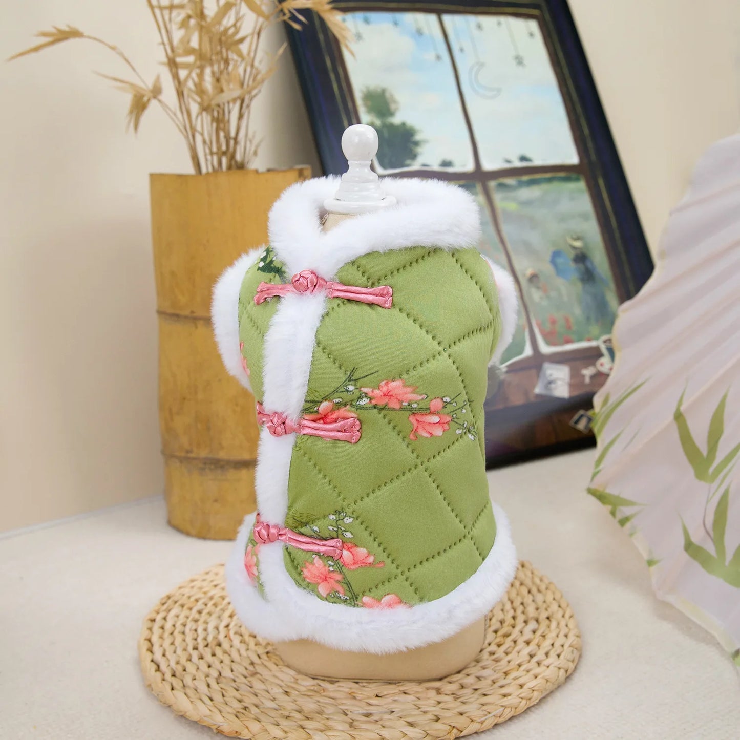 Vintage Pet Winter Warm Coat Puppy Clothes for Small and Medium Doggy Pomeranian Chihuahua Jacket With Flower Outdoor Clothing