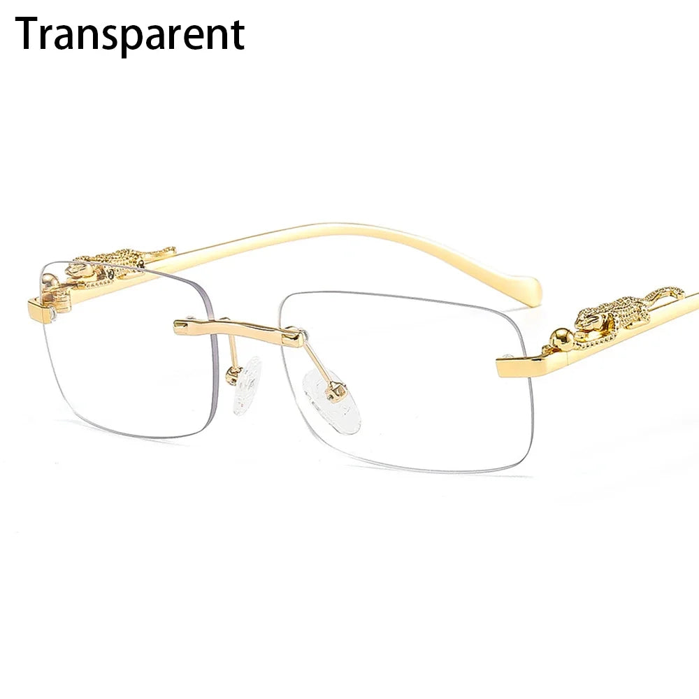 Rimless Square Sunglasses Women Men Luxury Brand Designer Popular Travel Driving Metal Leopard Head Sun Glasses Shade Eyewear