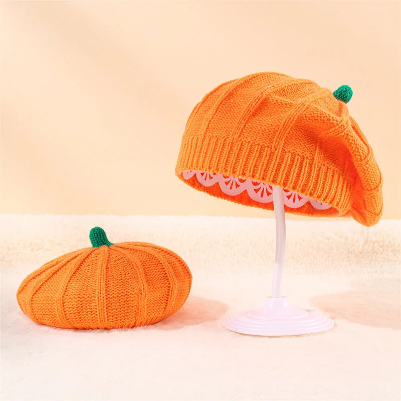 Halloween Children's Winter Woolen Hats Boys Girls Pumpkin Pattern Knitted Beret Hat For Kids 1-3 Years Wholesale