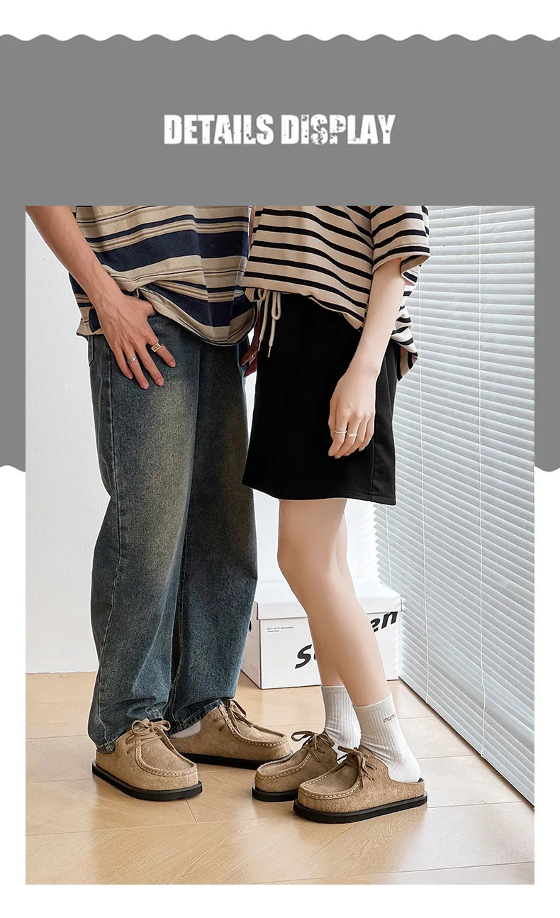 2025 Retro bag head lace-up leather one-pedal summer half slippers men and women couple cowhide shoes