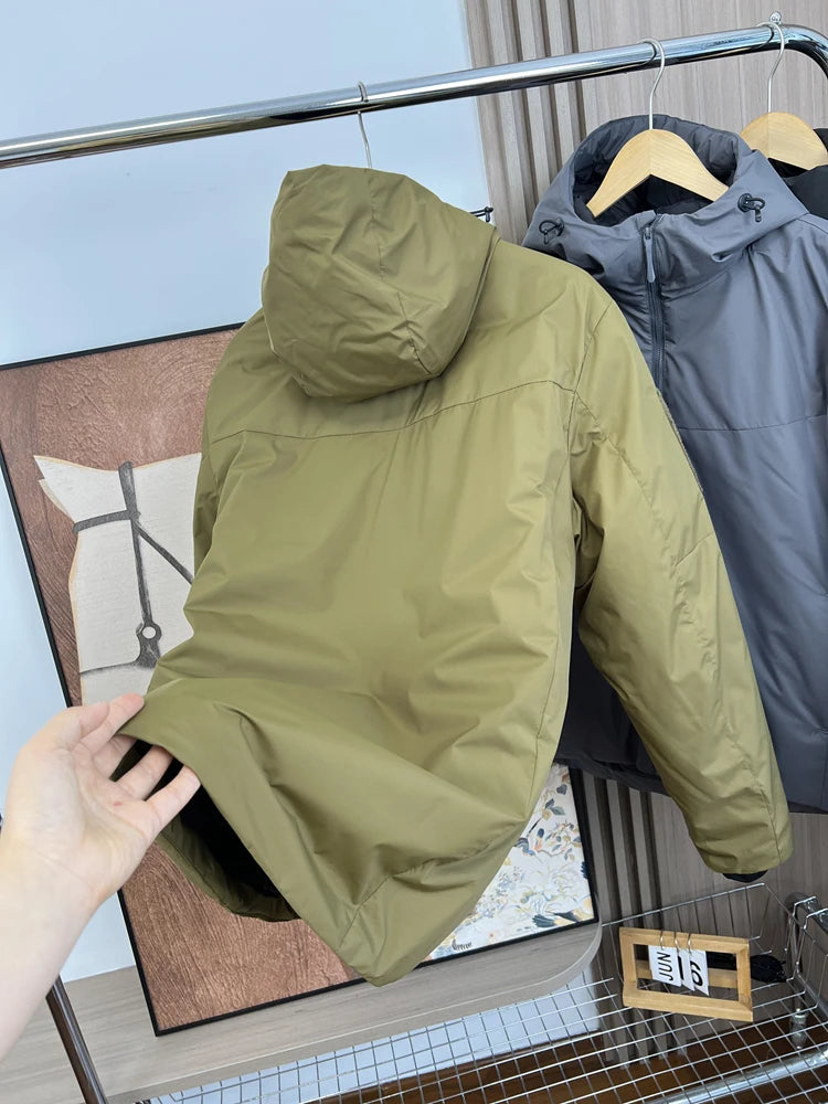Winter Windproof Cotton Jacket For Men Outdoor Waterproof Hooded Thicken Coat American Casual Fashion Simple Warm Overcoat
