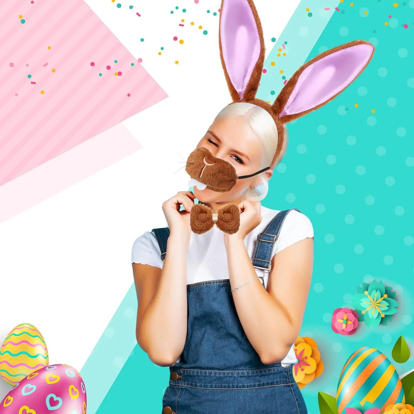 Halloween Bunny Costume Accessories Set Bunny Nose Tail Tie and Ears for Boys Girls Halloween Party Cosplay
