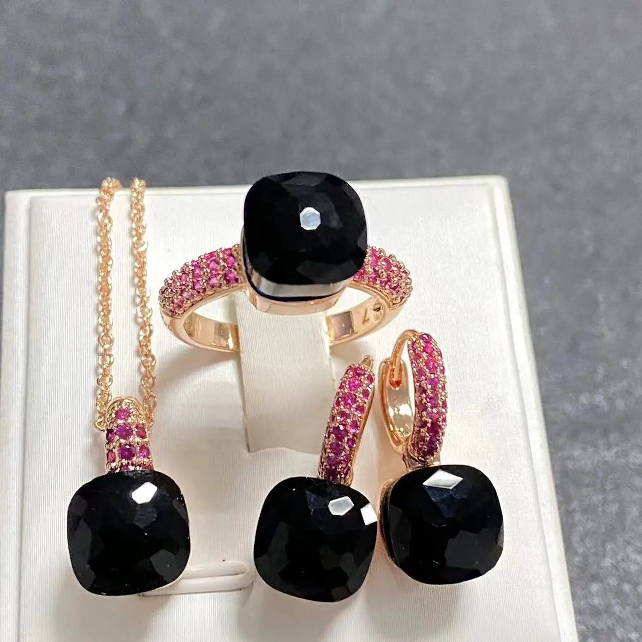 3Pcs/Set Women's Fashion Jewelry Gift Set - Rose Gold Plated Ring Earrings Necklace with Inlay Purple Zircon Crystal