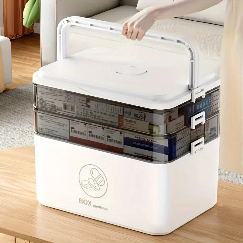 1pc 3-Tier Family Emergency Medicine Storage Box, Leak Resistant Compact Home Medicine Organizer