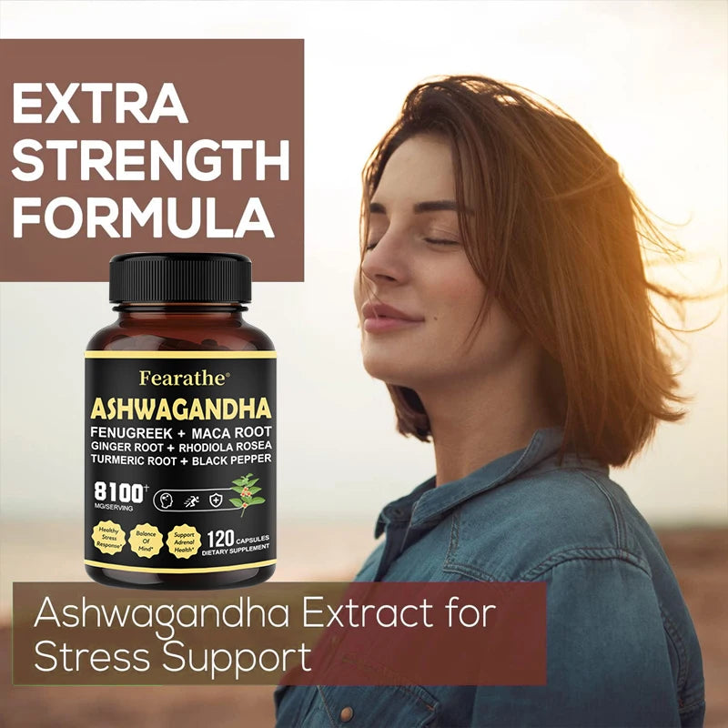 Ashwagandha Capsules - Added Turmeric, Rhodiola Rosea, Ginger, Black Pepper - Strength, Mood & Immune Support