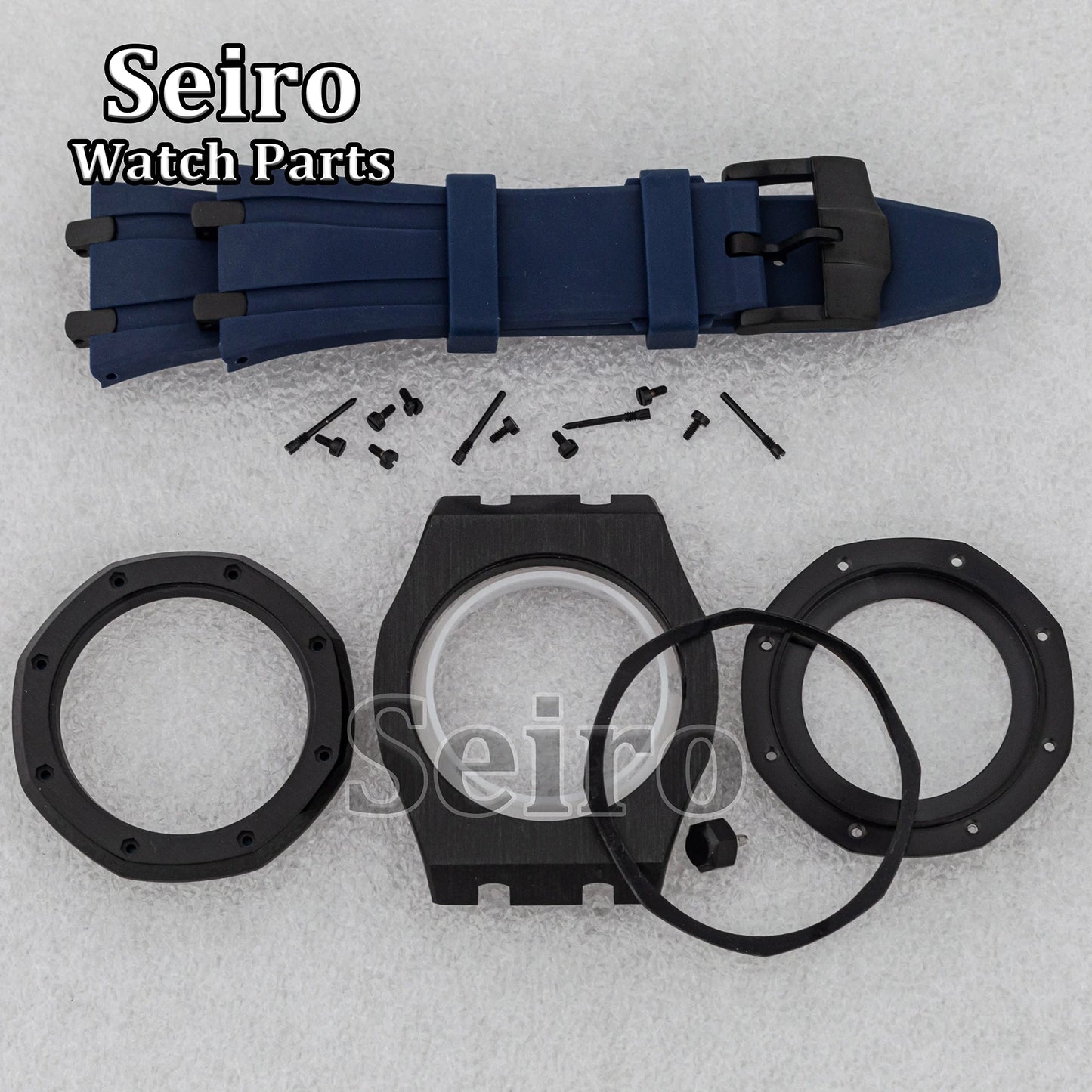 42mm Octagon Watch Case Rubber Strap Sapphire Crystal 10bar for 31.8mm Dial Royal Oak NH35 NH36 Movement Watch Modified Parts