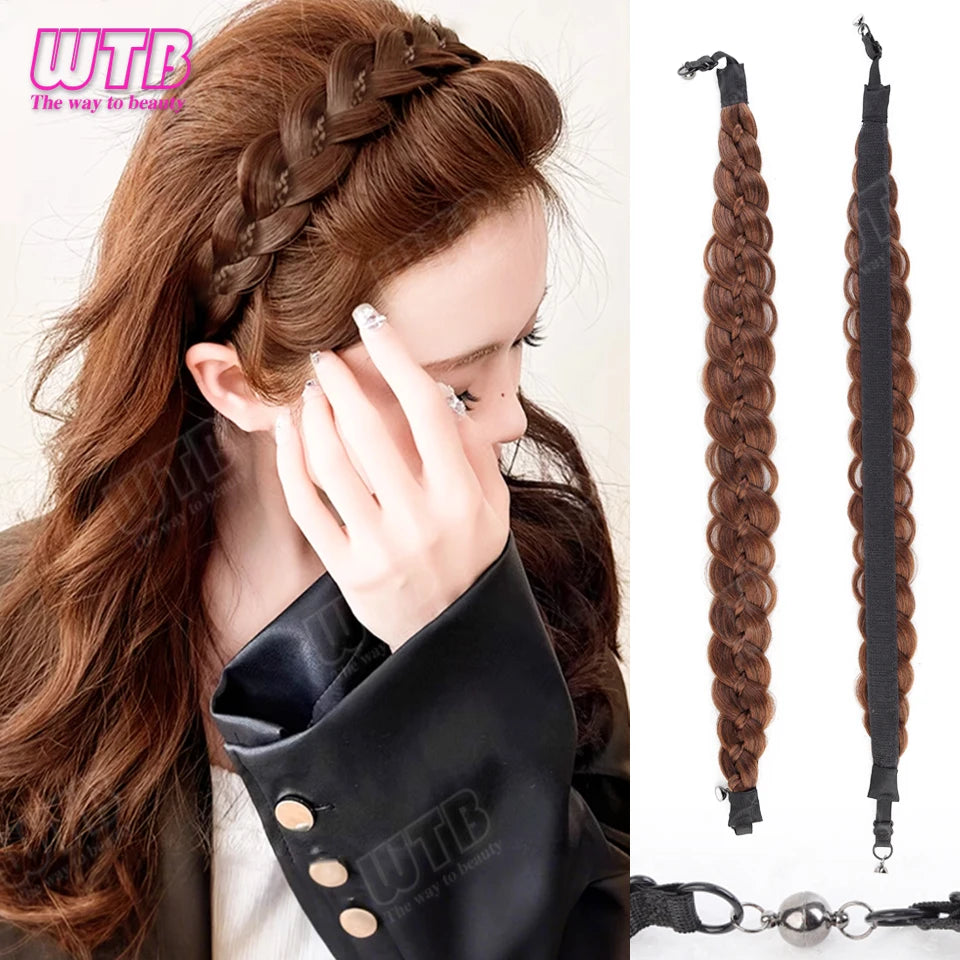WTB Synthetic Hairband Wig for Women Magnetic Snap Style Fishtail Braid Hairband Wig with Velcro Suitable for Everyday Wear
