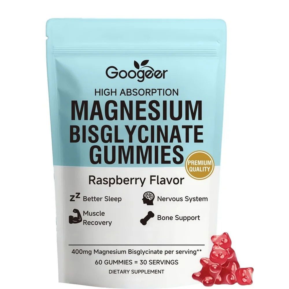Googeer Magnesium Bisglycinate Gummies for Better Sleep Daytime Concentration & Nervous System Support Raspberry 60 Gummies