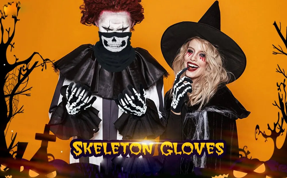 Halloween Skull Gloves Lightweight Full Finger Skeleton Cycling Gloves Costume Cosplay Equipment Accessories for Men Women Kids