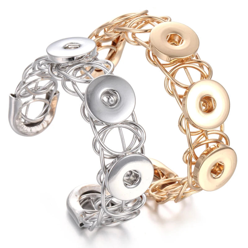10pcs/lot Wholesale Metal 18mm Snap Button Bracelet Bangles Silver Gold Color Snap Bracelet Fit 20mm 18MM Snap Buttons Jewelry