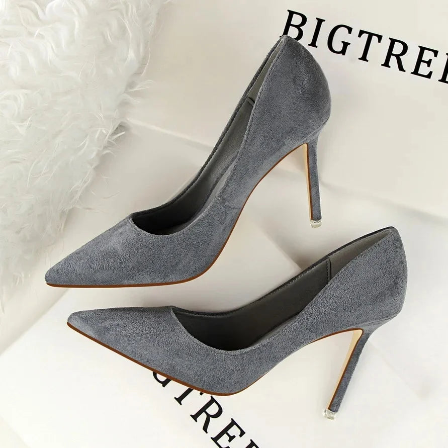 Korean Style Fashionable Minimalist High Heel Velvet Surface Sexy Slimming Professional OL Women's Single Shoes Sharp Pointed To