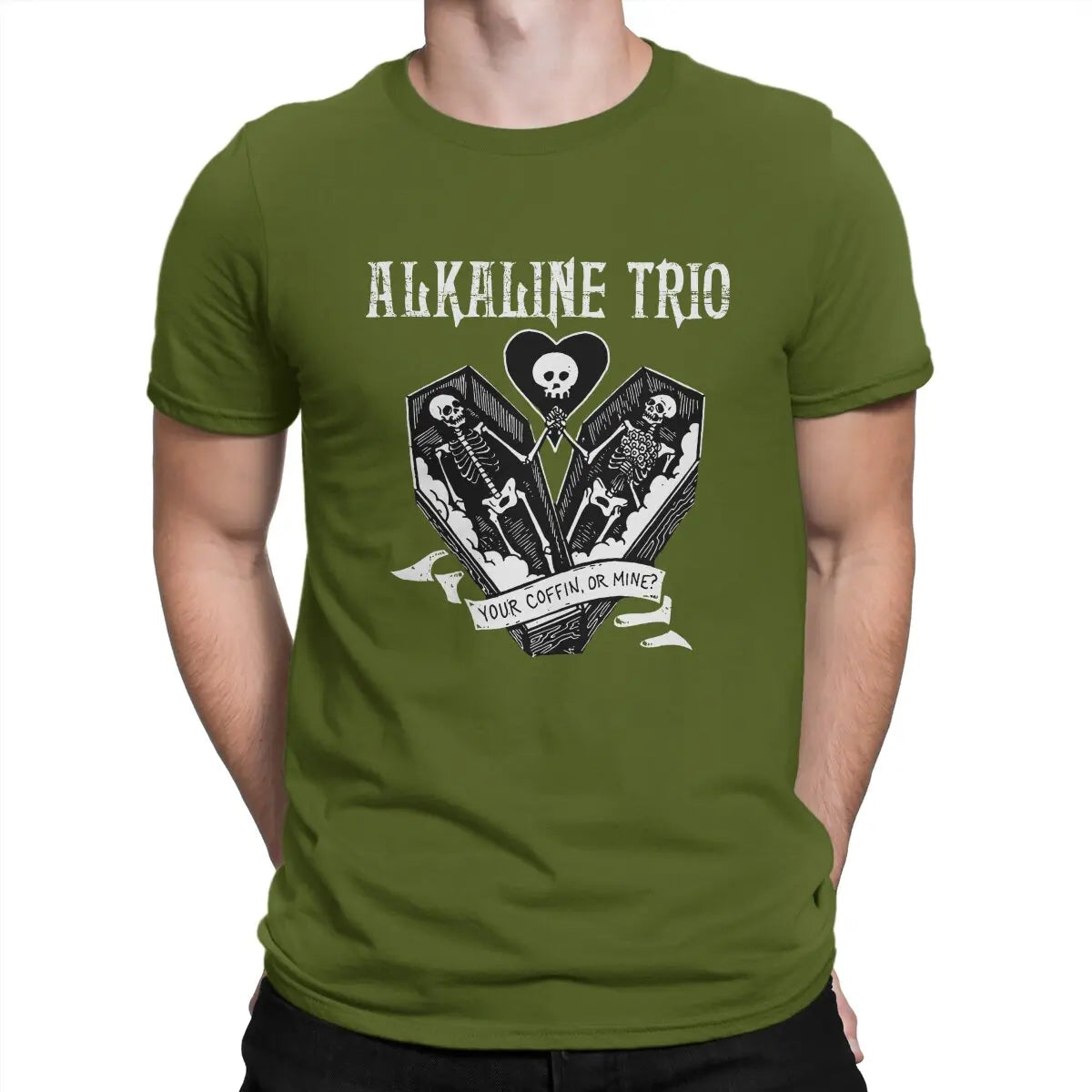 Alkaline Trio Creative TShirt for Men PUNK  Your Coffin Or Mine Round Neck Basic T Shirt Distinctive Gift Clothes Tops