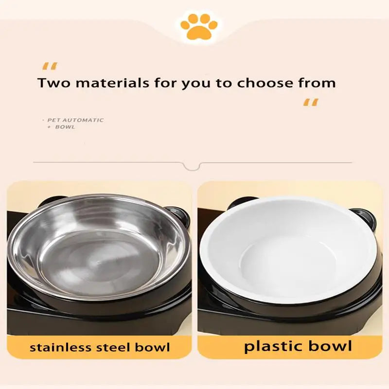 Cat Bowl Slanted Mouth Dog Bowl Cat Rice Bowl Double Bowl Stainless Steel Automatic Refilling Pet Bowl Three In One Drinking Fee