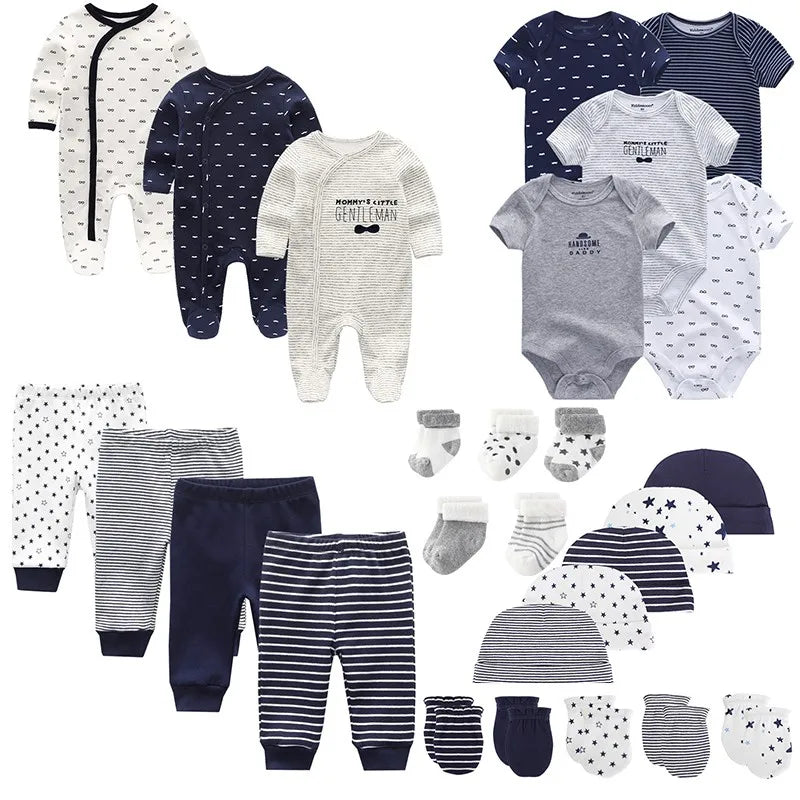 27Pieces Newborn Baby Girl Clothes Gift Set Print 100%Cotton Baby Boy Clothes Solid Color Baby Accessories