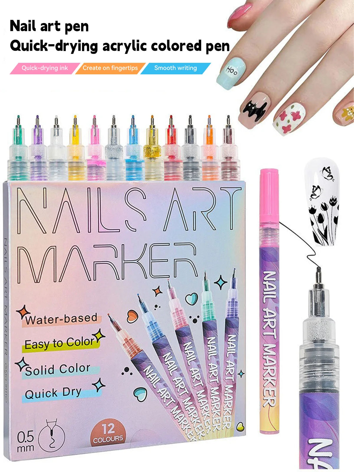 12 color nail pen for gel nail christmas gift set, 3D nail polish pen, quick dry stipple DIY nail art tools