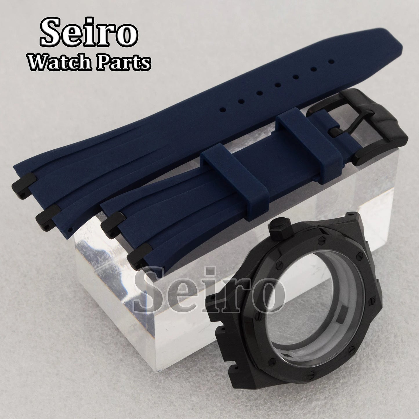 42mm Octagon Watch Case Rubber Strap Sapphire Crystal 10bar for 31.8mm Dial Royal Oak NH35 NH36 Movement Watch Modified Parts