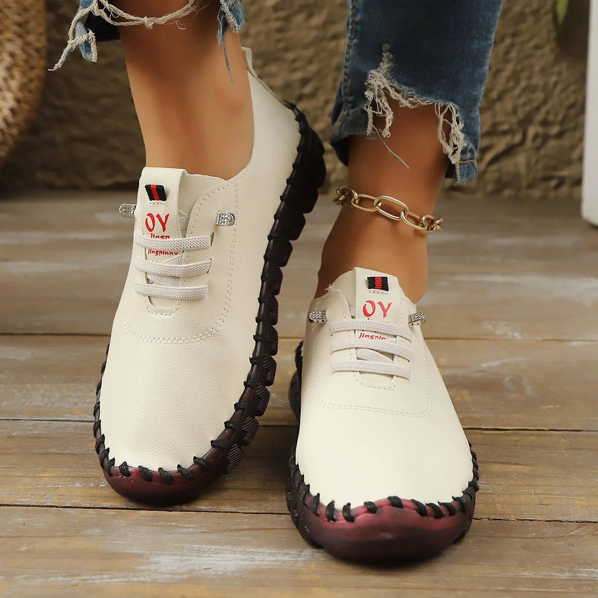 Casual Hand Sewn Women's Single Shoes Soft Bottom Cow Tendon Autumn New Style Comfortable Breathable Wear Resistant Mom Shoes