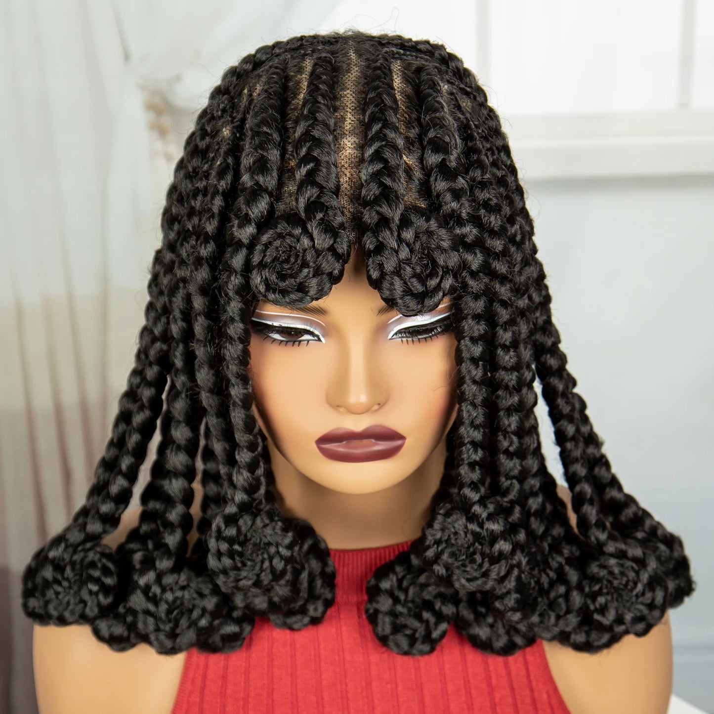 Synthetic Full Lace Bantu Braids Wig with Baby Hair 14Inch Natural Lace Front Braided Wig Handmade Cornrow Braid for Black Women