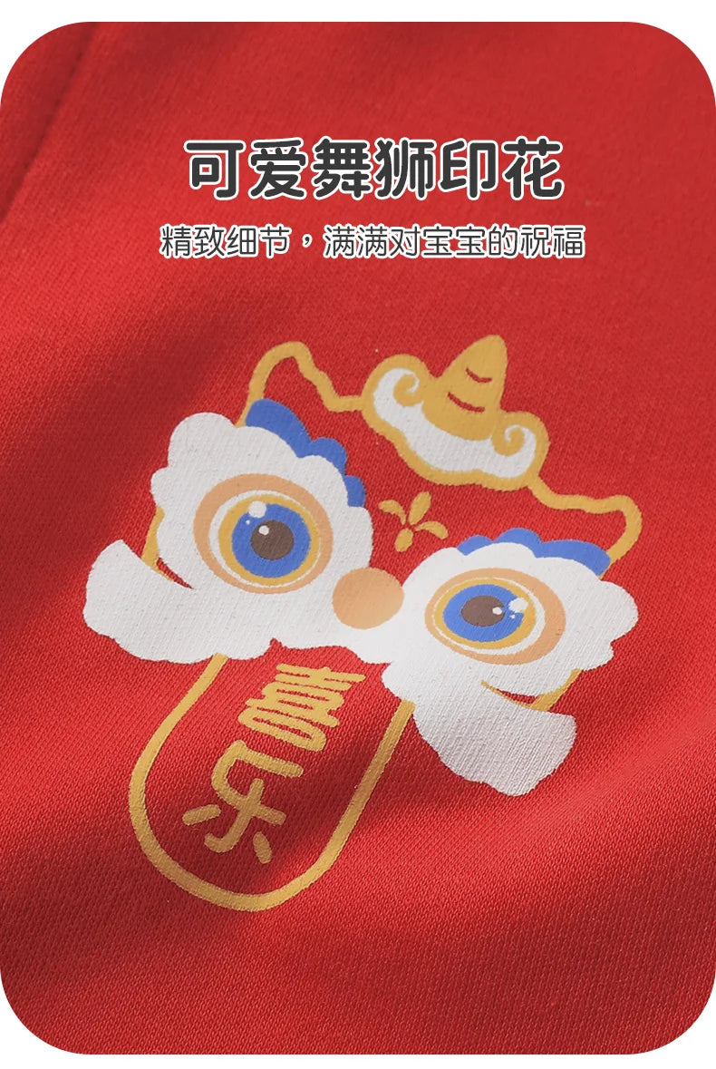 【Youqi】Chinese Baby Romper Autumn Style Full-Month Baby Red New Year Pure Cotton Jumpsuit Festive Hundred-Day Birthday Outfit