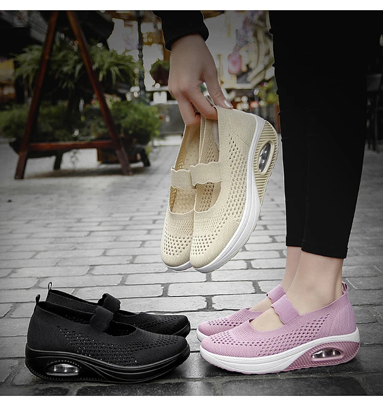 Solid Color Women Walking Shoes Air Cushion Non Slip Orthopedic Shoes Ladies' Casual Mother's Shoes Slip-On Lazy Loafers Sneaker