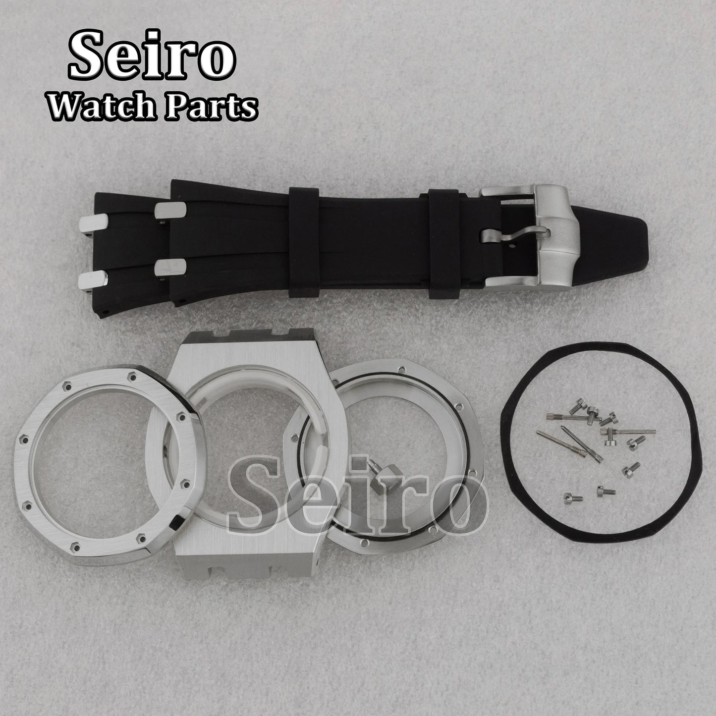 42mm Octagon Watch Case Rubber Strap Sapphire Crystal 10bar for 31.8mm Dial Royal Oak NH35 NH36 Movement Watch Modified Parts