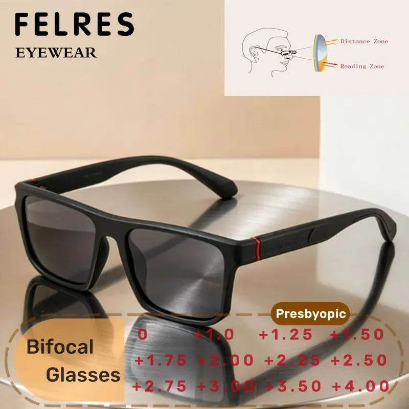 Men Women Square Bifocal Far Near Dual Vision Reading Glasses Trendy Driving Fishing Shade Presbyopia Eyewear Customize Lens