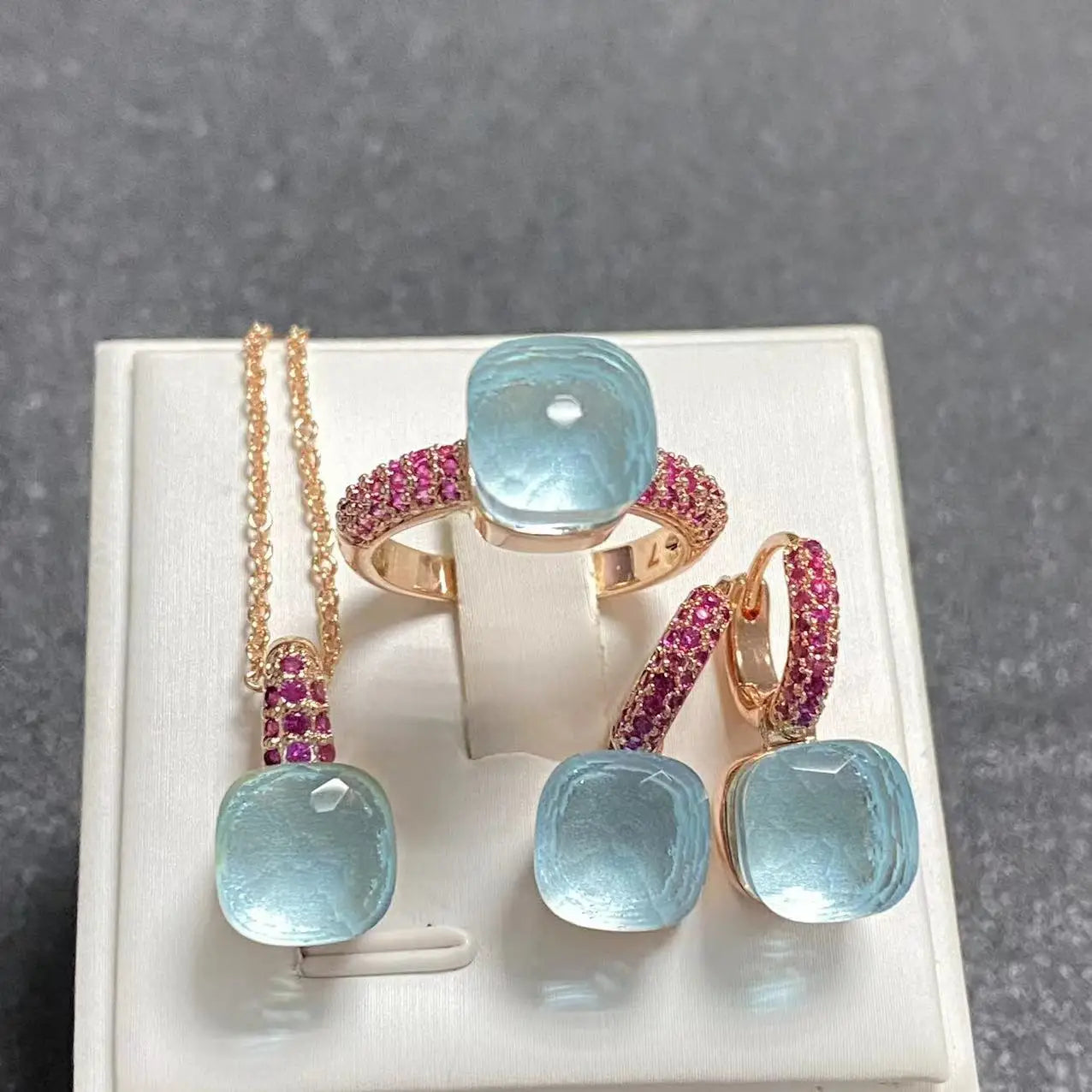 3Pcs/Set Women's Fashion Jewelry Gift Set - Rose Gold Plated Ring Earrings Necklace with Inlay Purple Zircon Crystal